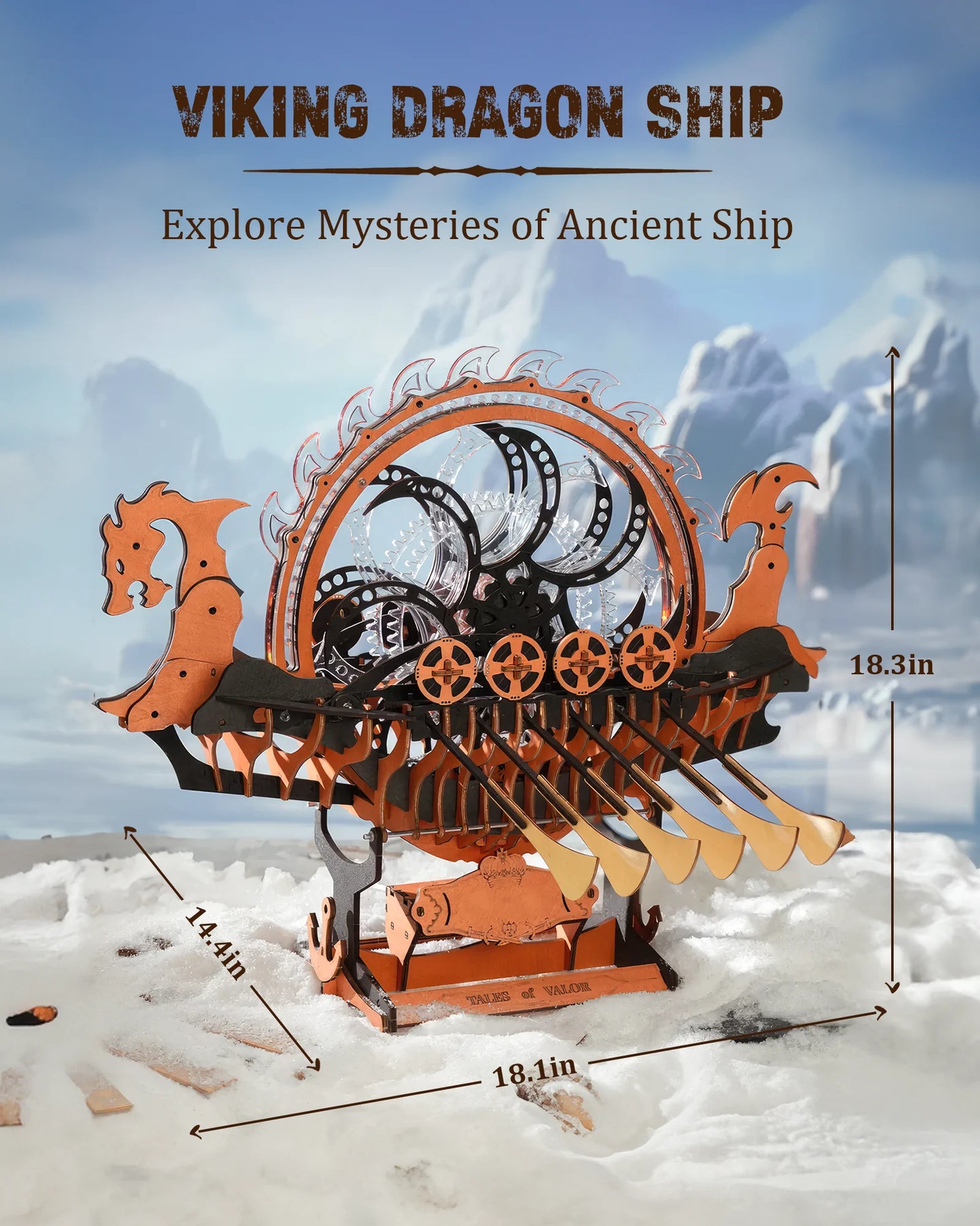 ROKR Viking Dragon Ship Wood 3D Puzzle Kit with LED