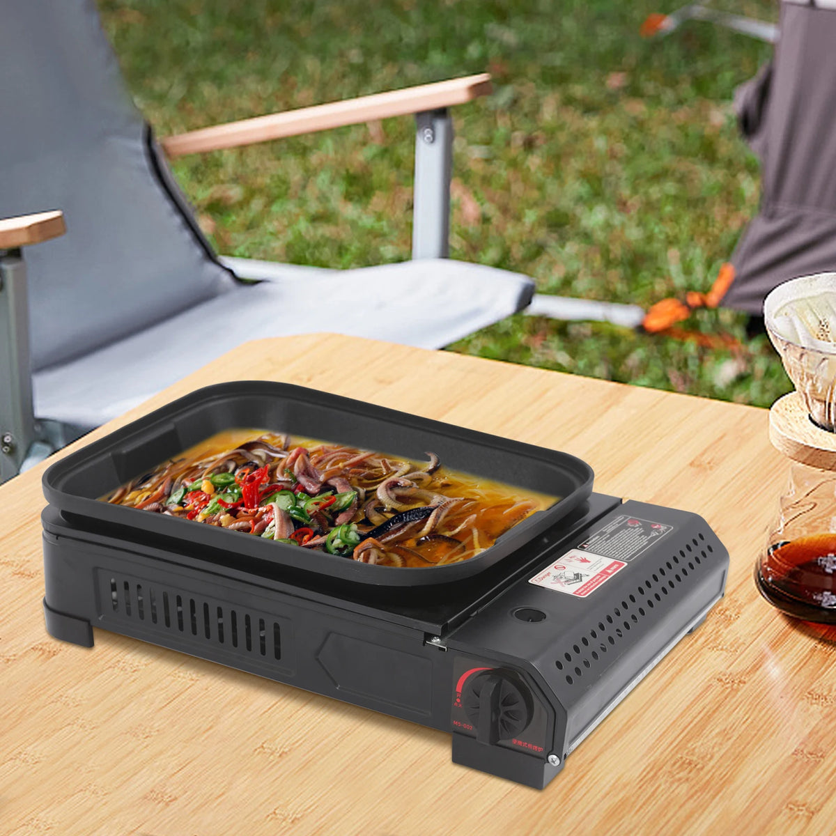 Portable Camping Butane Gas Grill Stove With Pan Lid