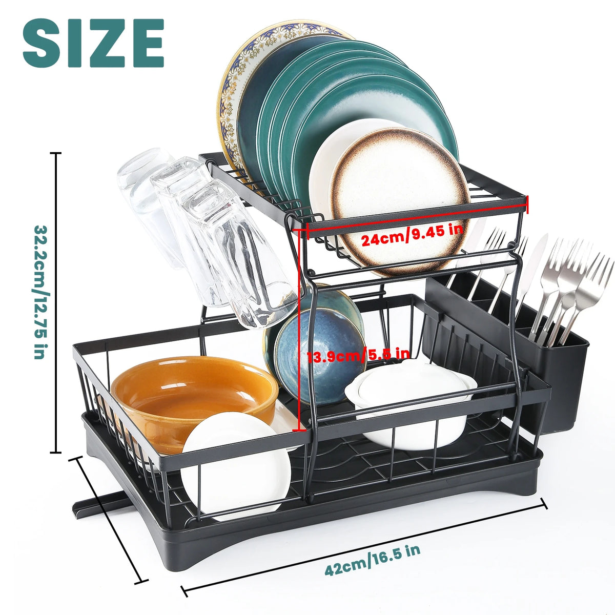 Two Tier Dish Drying Rack for Kitchen Countertops