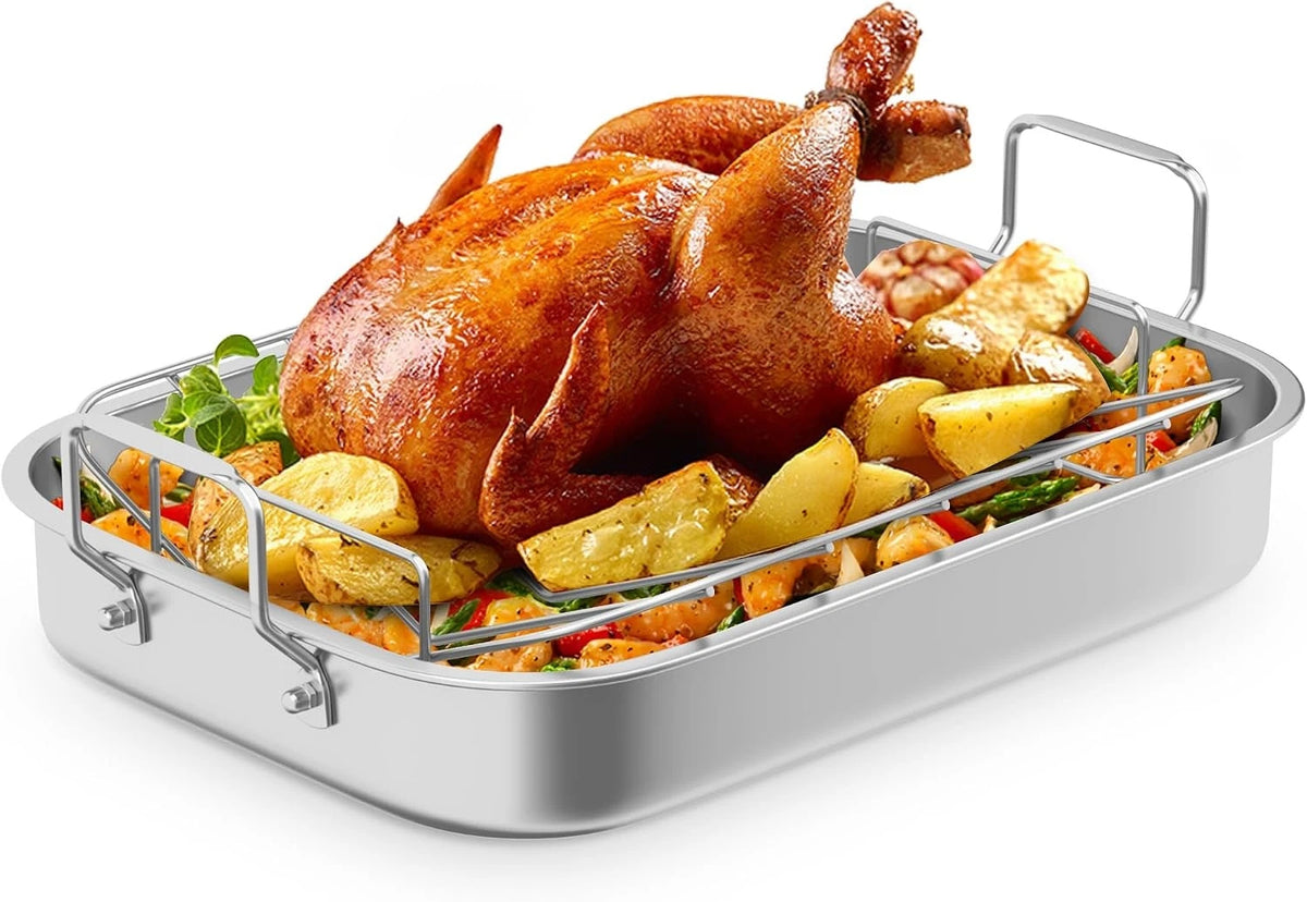 Stainless Steel Roasting Pan With V Shaped Rack