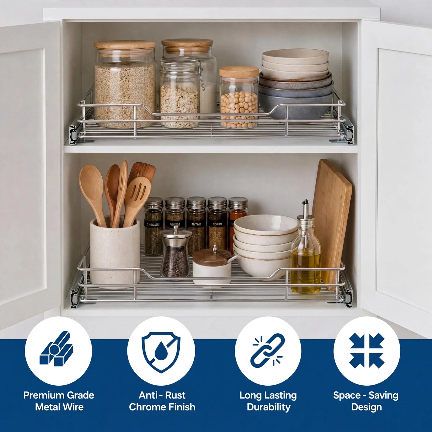 HiMISS Stainless Steel Pull Out Cabinet Organizer
