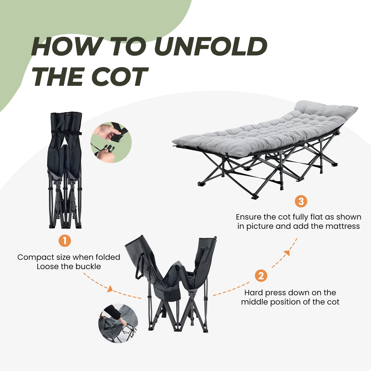 JHK Folding Camping Bed Lounge Chair Portable Outdoor Cot