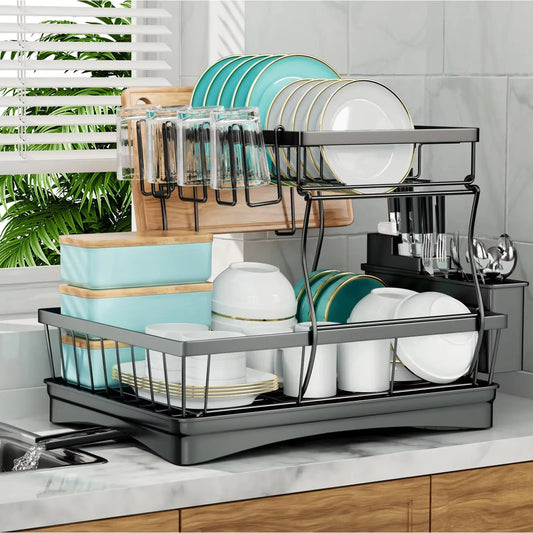 Two Tier Dish Drying Rack for Kitchen Countertops