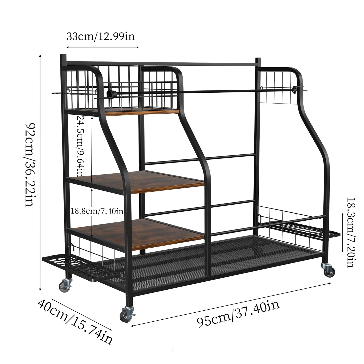 Three Tier Metal Rolling Golf Bag Organizer Rack