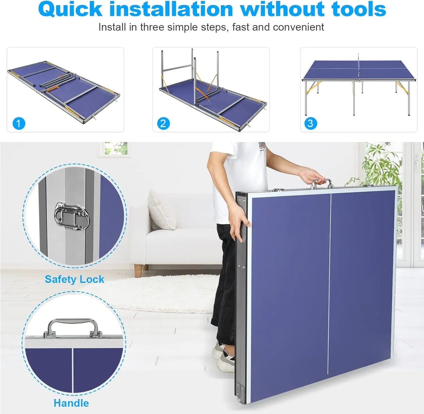 Portable Ping Pong Table Set With Net Paddles And Balls