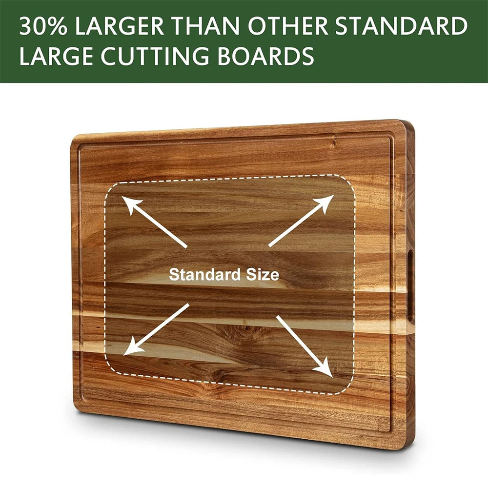 Twister.CK Wood Cutting Board With Juice Groove And Handle