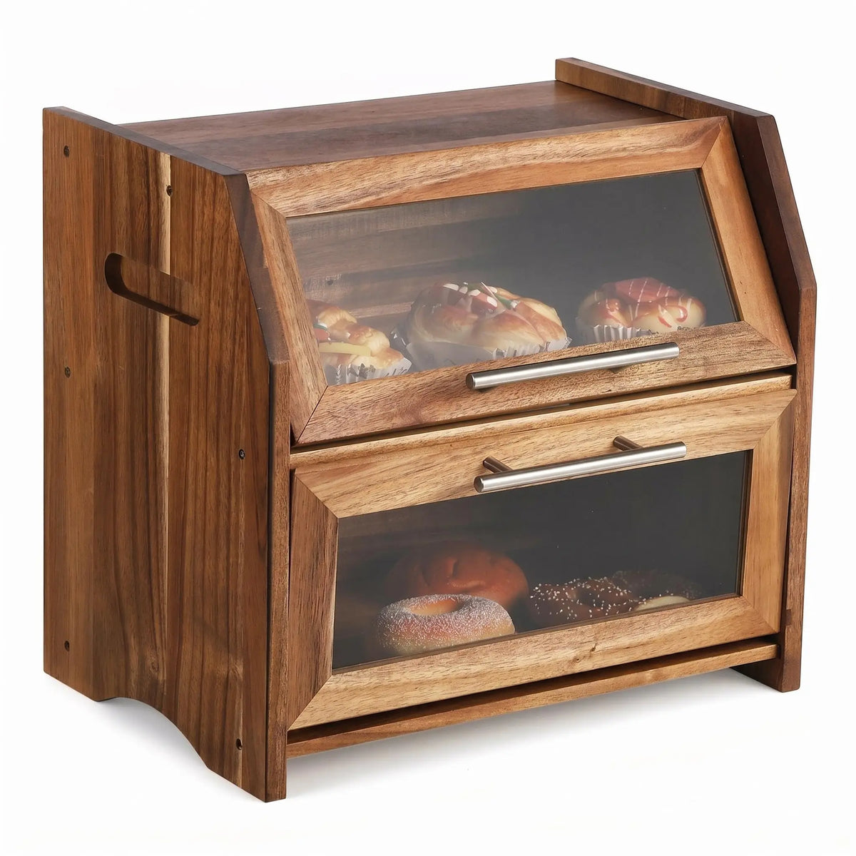 HiMISS Acacia Wood Double Layer Bread Box