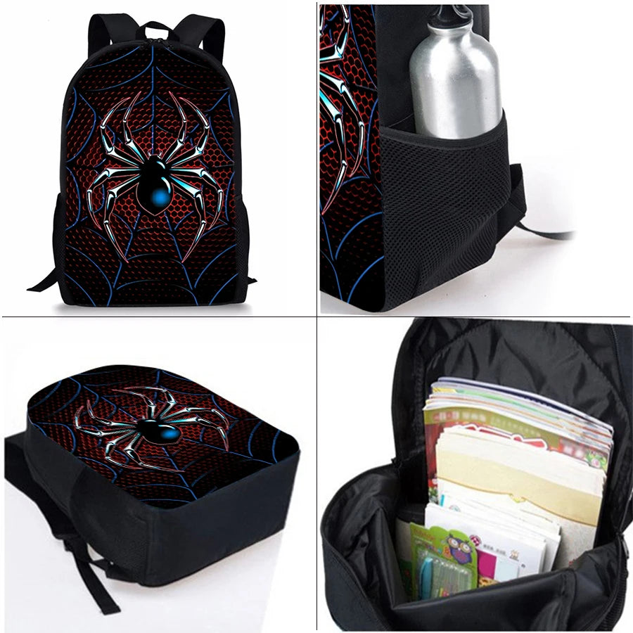 Spider Cartoon Three Piece School Backpack Set For Kids