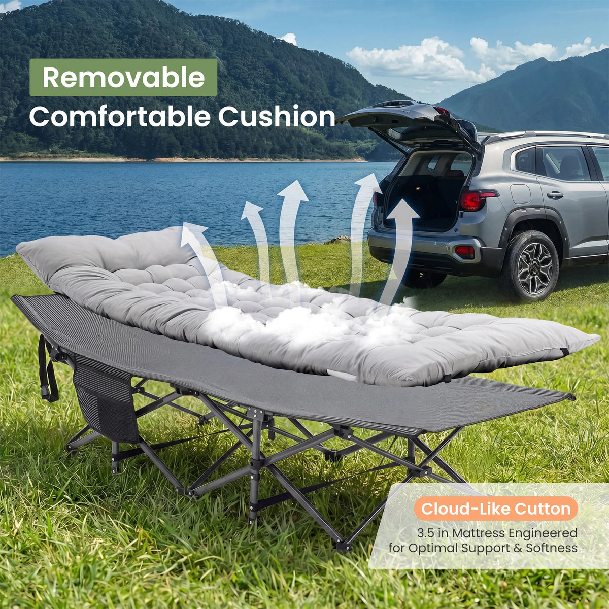 JHK Folding Camping Bed Lounge Chair Portable Outdoor Cot