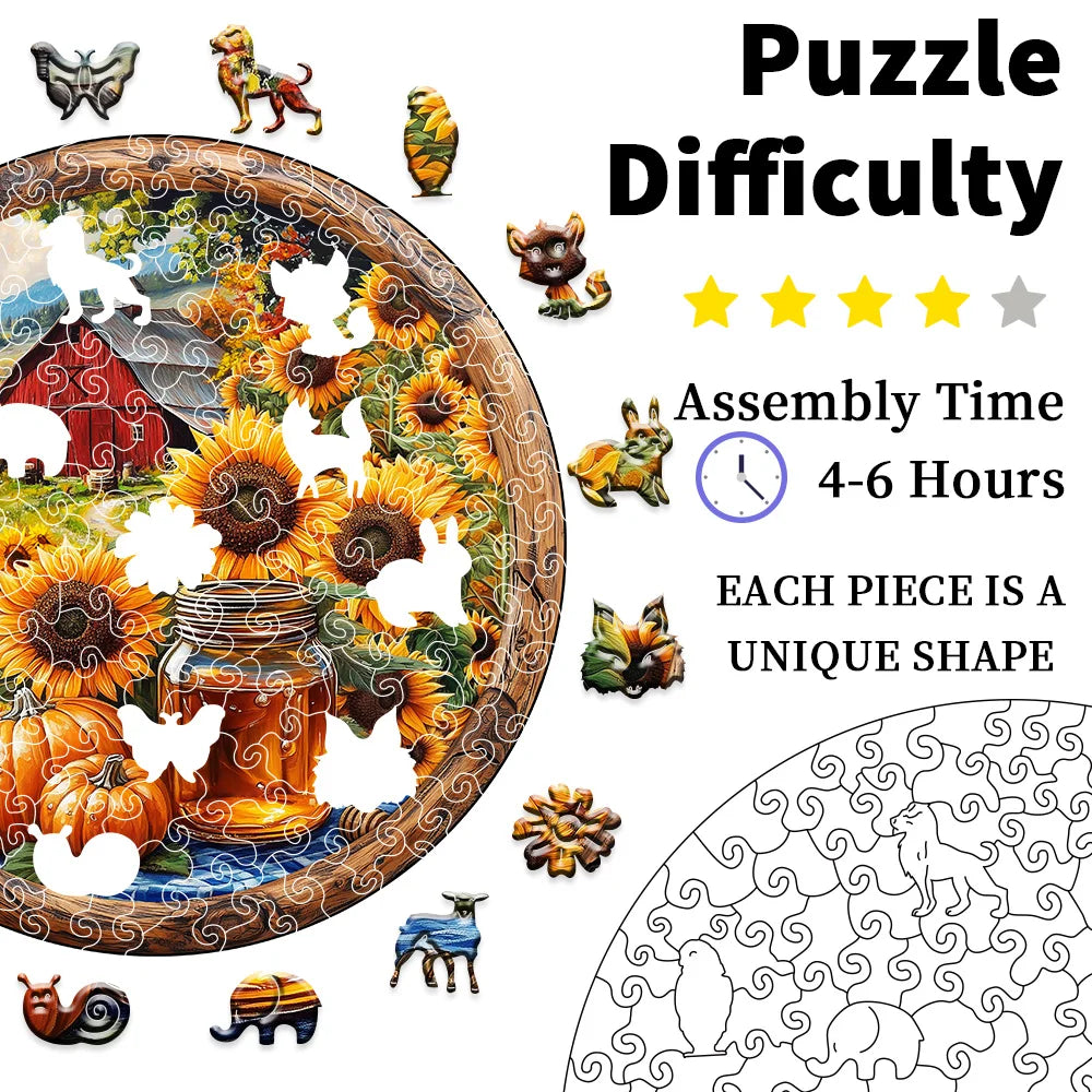 Vintage Farm Sunflower Wooden Jigsaw Puzzle