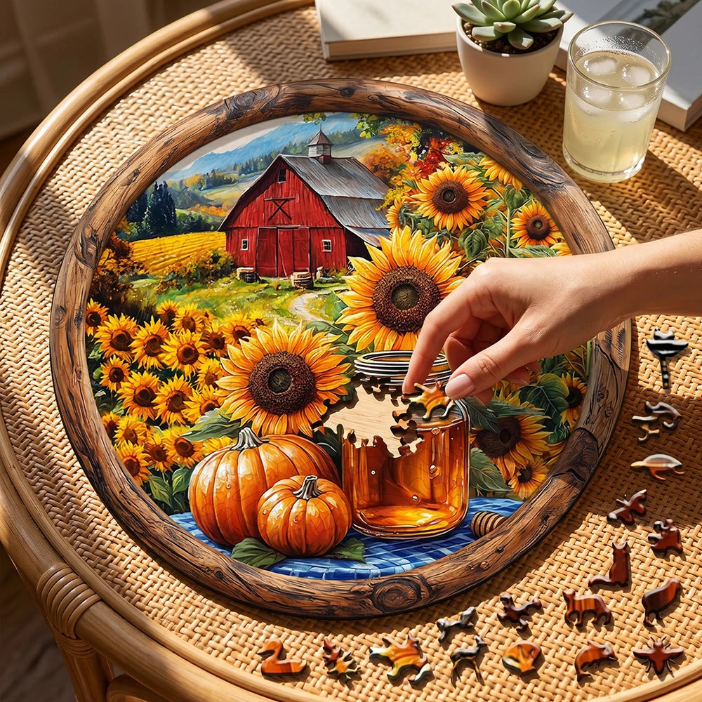 Vintage Farm Sunflower Wooden Jigsaw Puzzle