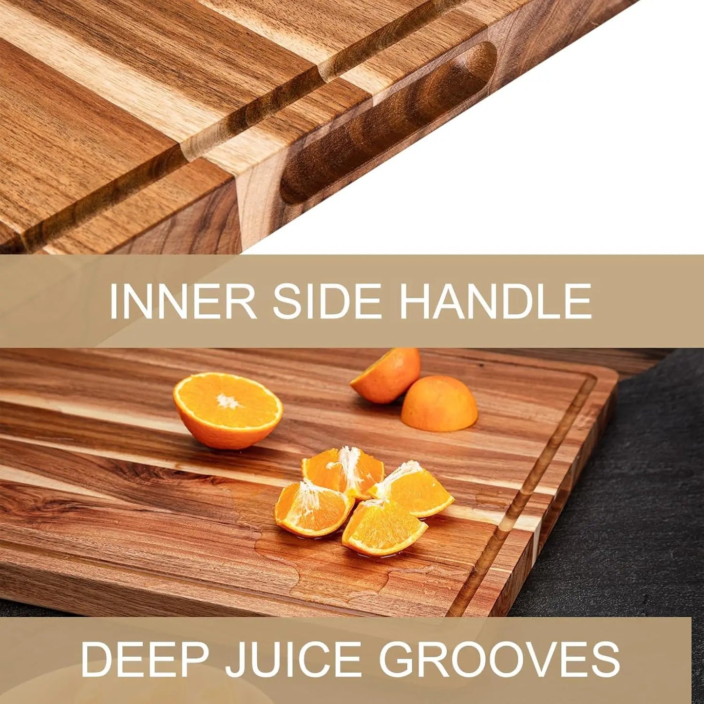 Twister.CK Wood Cutting Board With Juice Groove And Handle