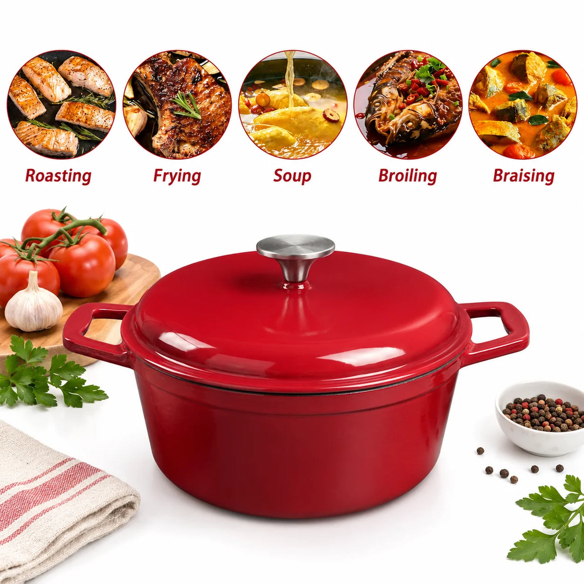 HanSmart 4.75 Qt Enameled Cast Iron Dutch Oven