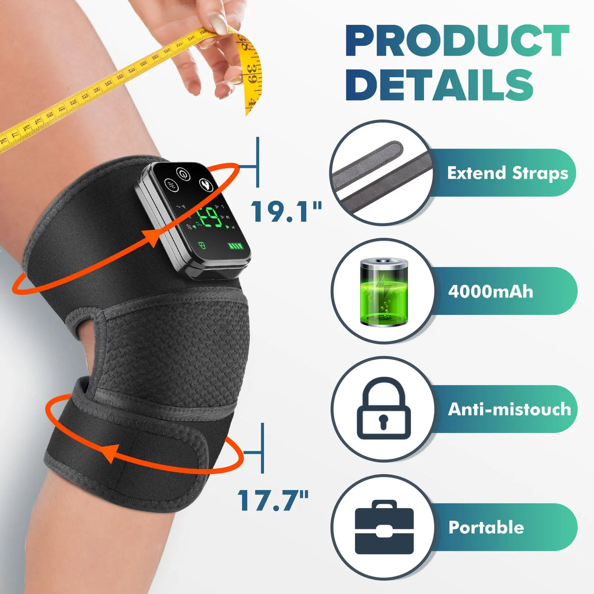 Hailicare Cordless Heated Knee Massager With Vibration