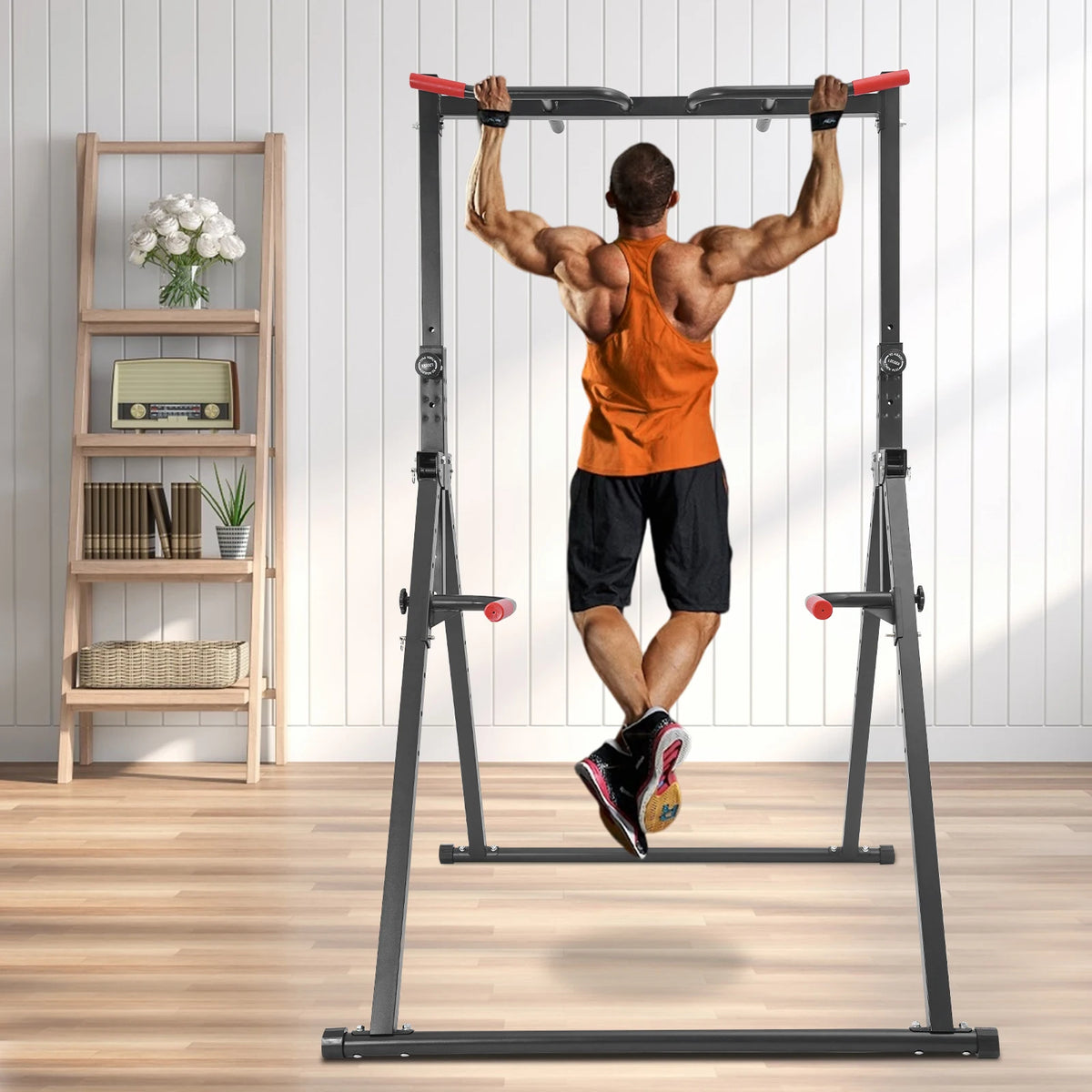 Foldable Power Tower Dip Station With Adjustable Feature