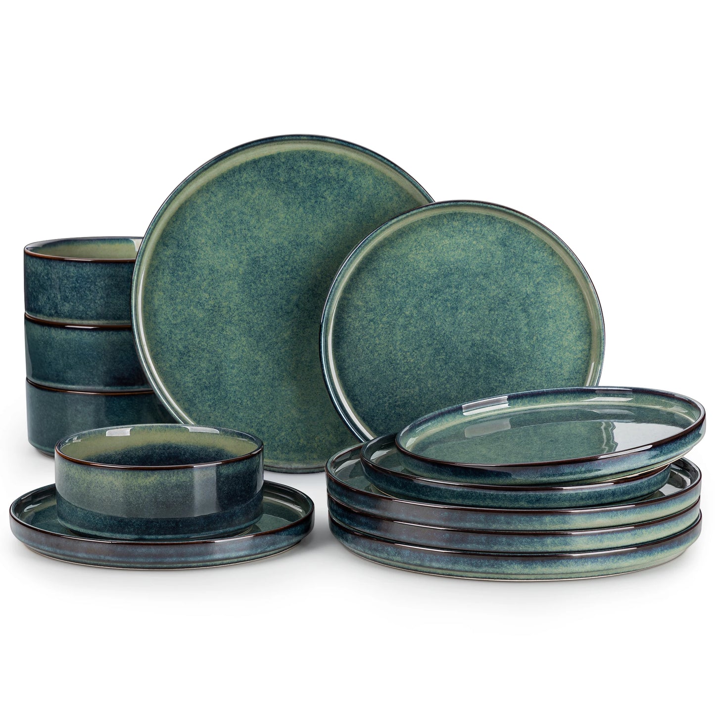 Malcasa Black Green Reactive Glaze Ceramic Dinnerware Set