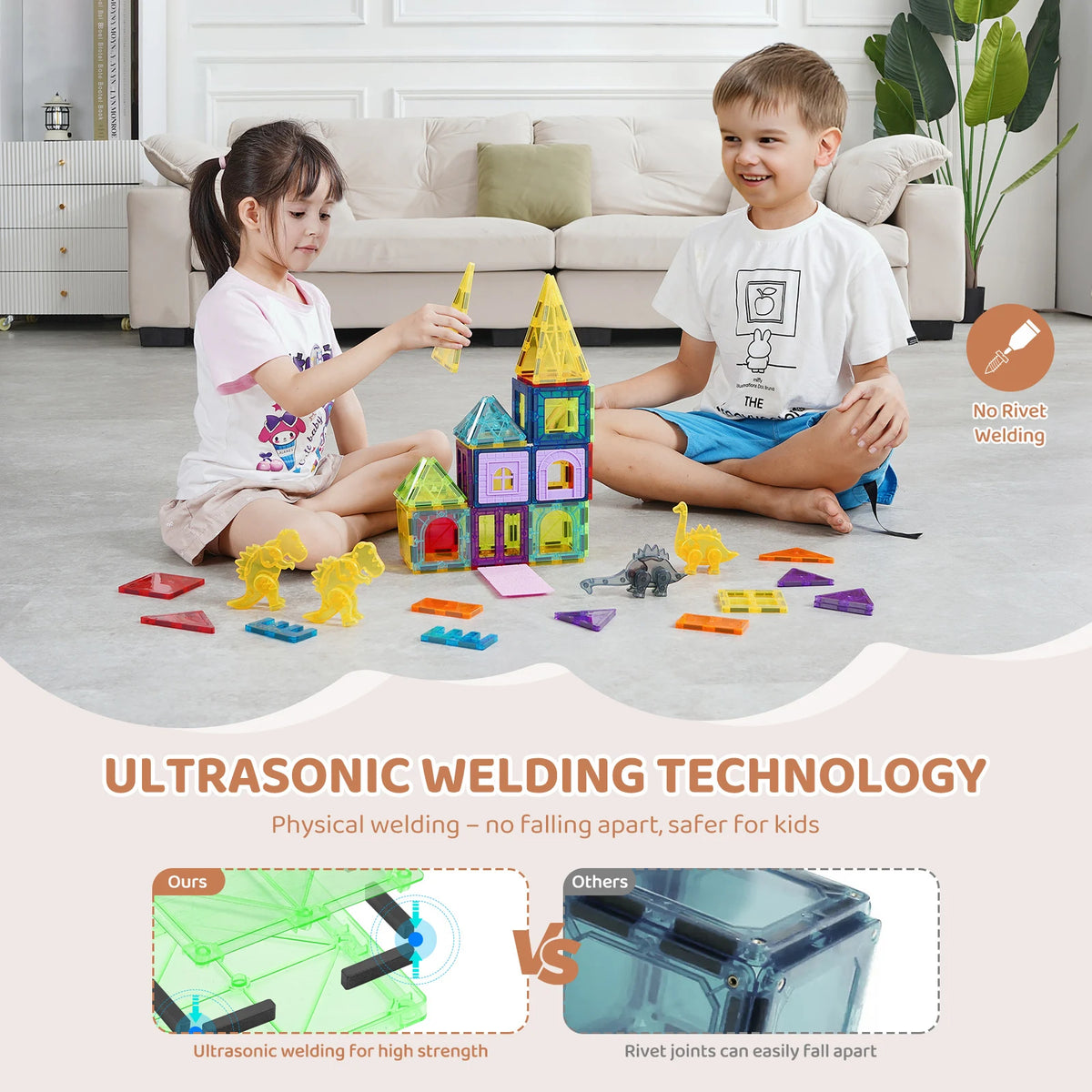 SucceBuy 56pcs Magnetic Tiles With Dinosaurs