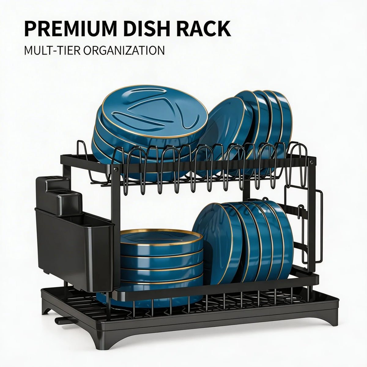 HiMISS Double Layer Steel Dish Drying Rack With Tray