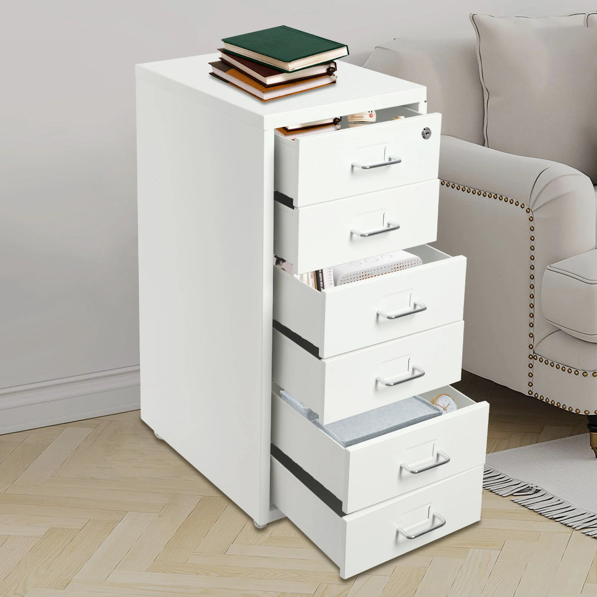 Six Drawer Lockable File Cabinet With Wheels