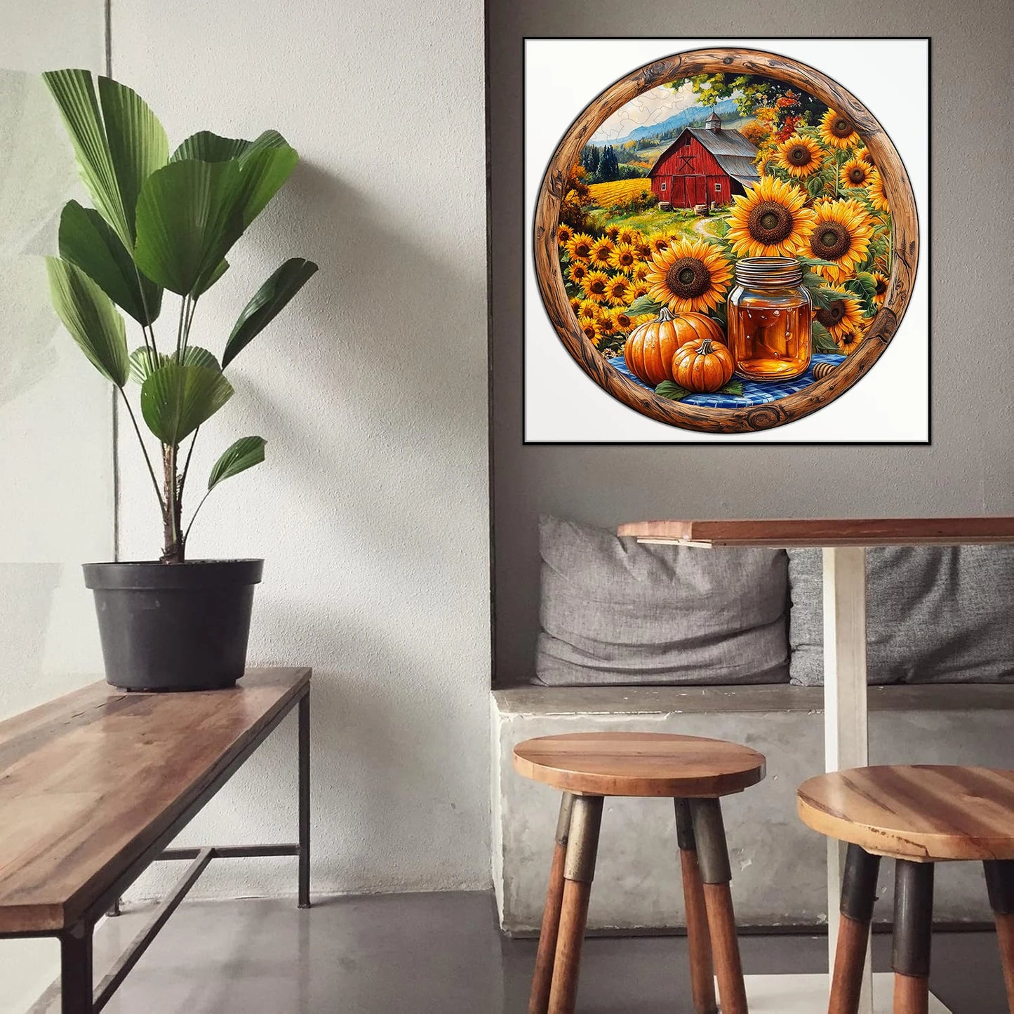 Vintage Farm Sunflower Wooden Jigsaw Puzzle