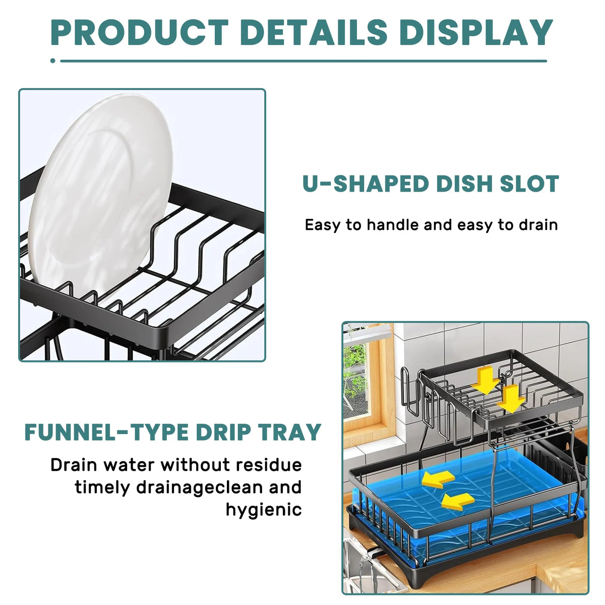 Two Tier Dish Drying Rack for Kitchen Countertops