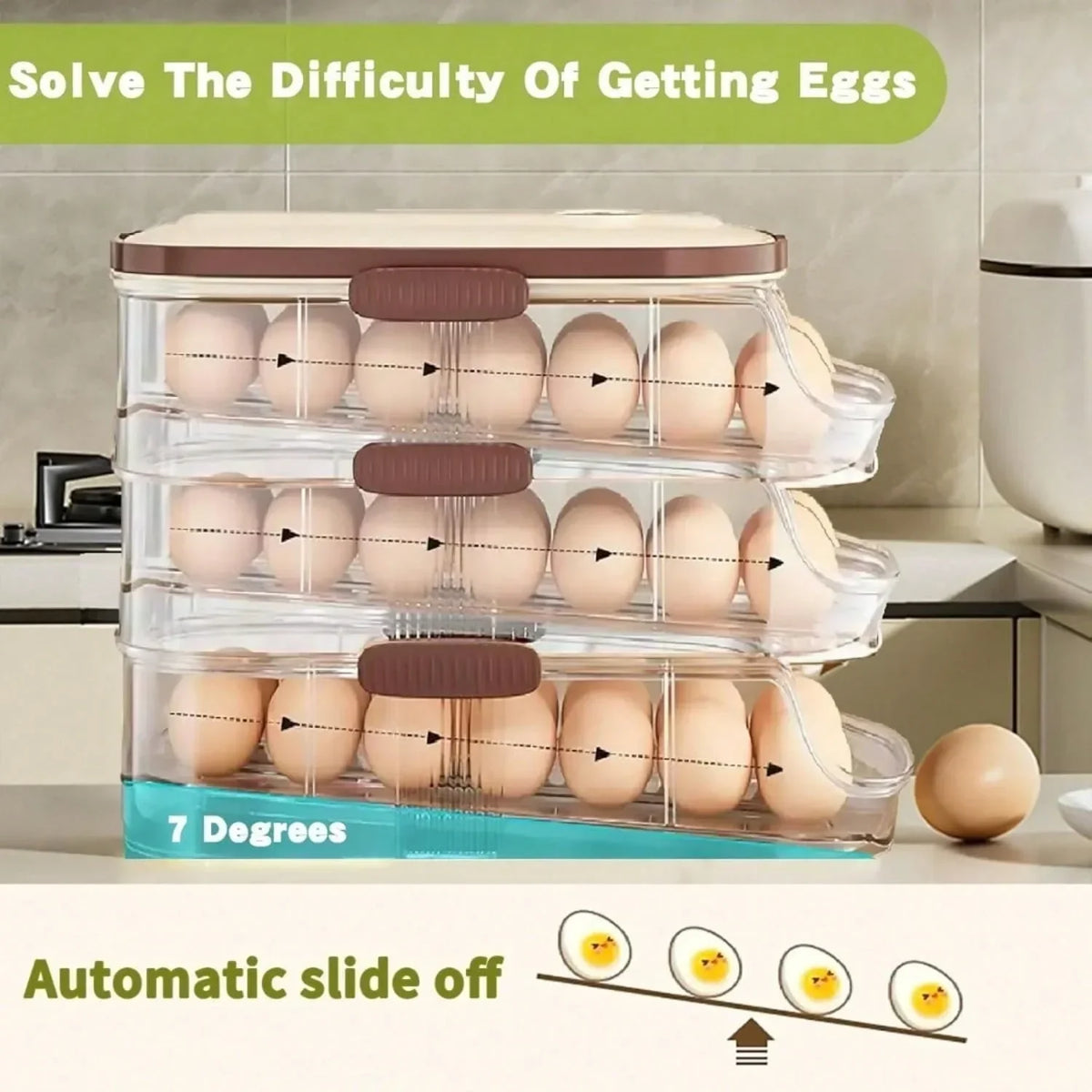 Stackable 3 Tier Rolling Egg Dispenser With Handle