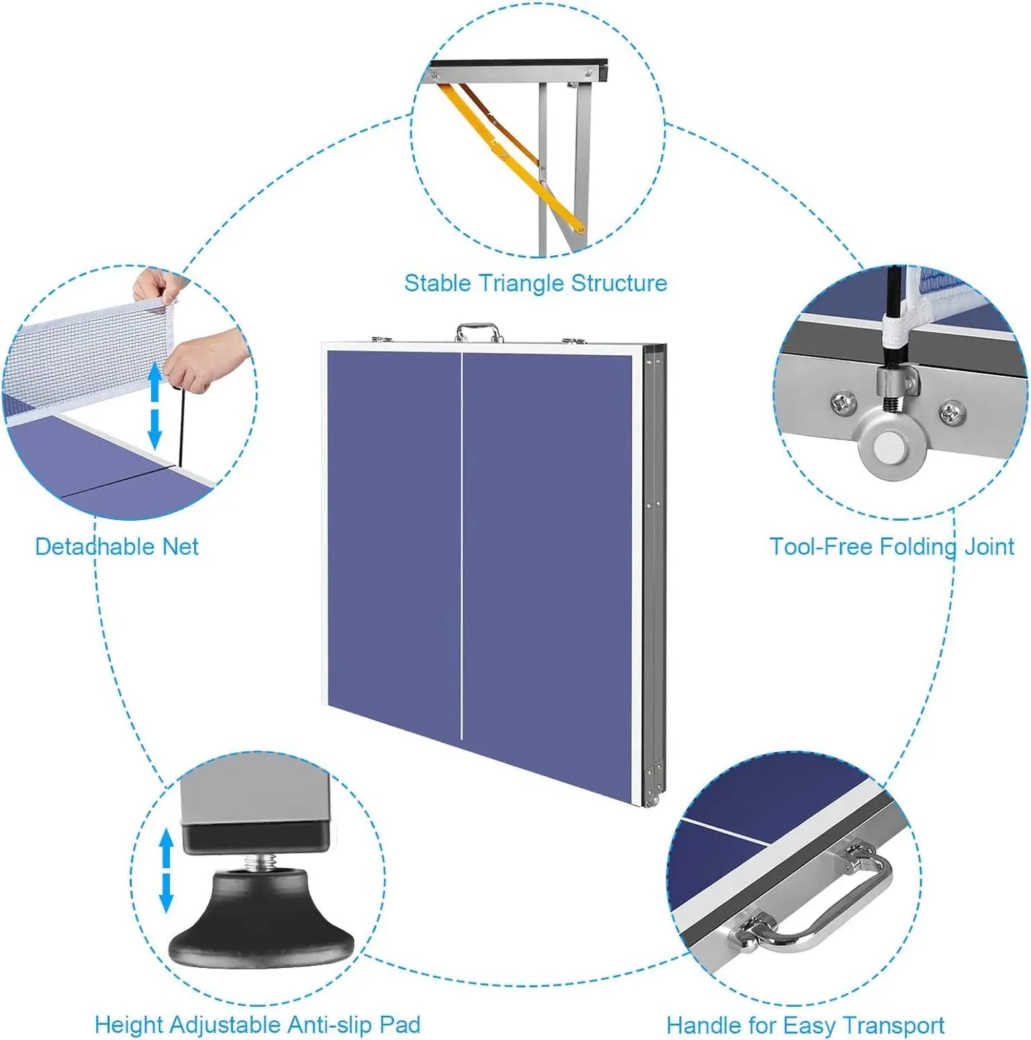 Portable Ping Pong Table Set With Net Paddles And Balls