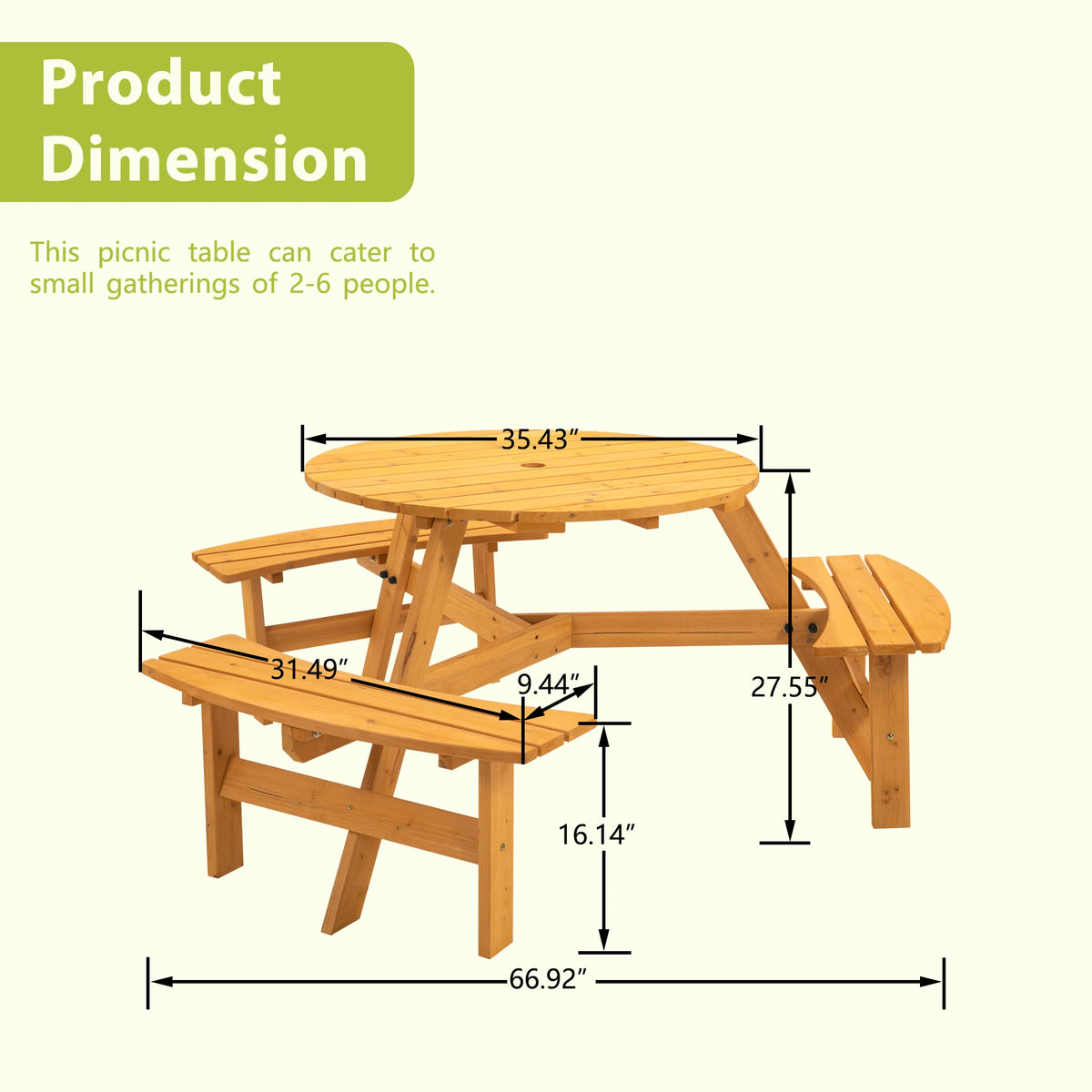 Round Outdoor Solid Wood Picnic Table With Benches