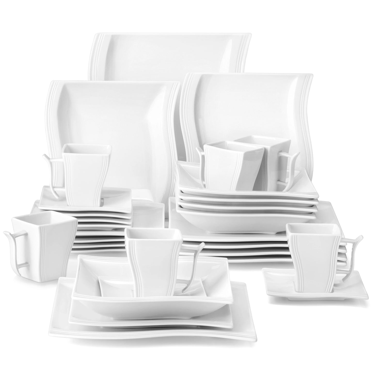 Malcasa Flora 30 Piece White Porcelain Dinnerware Set