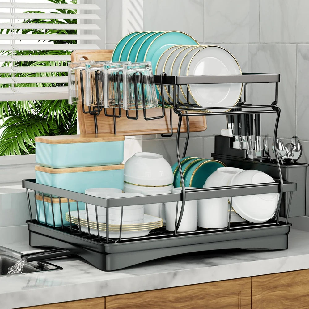 Two Tier Dish Drying Rack for Kitchen Countertops