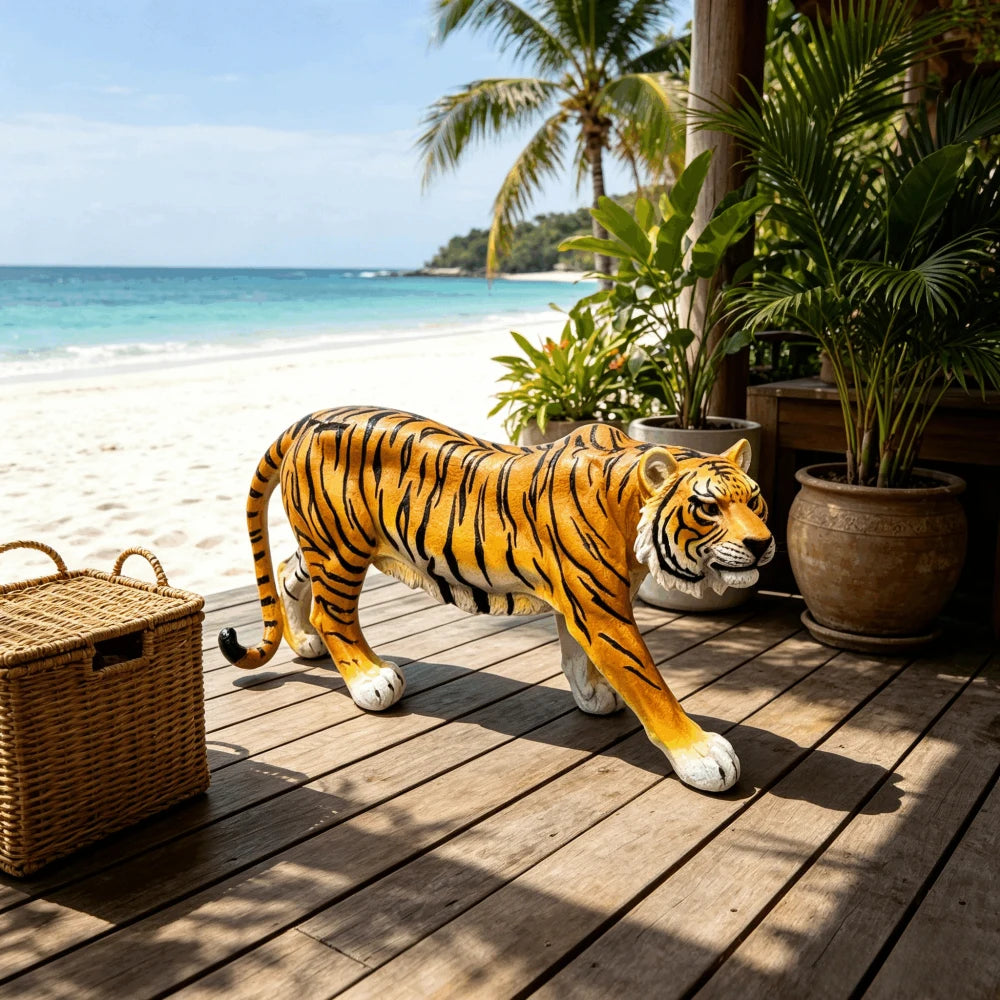 Simulated Tiger Resin Statue For Garden And Outdoor Decor