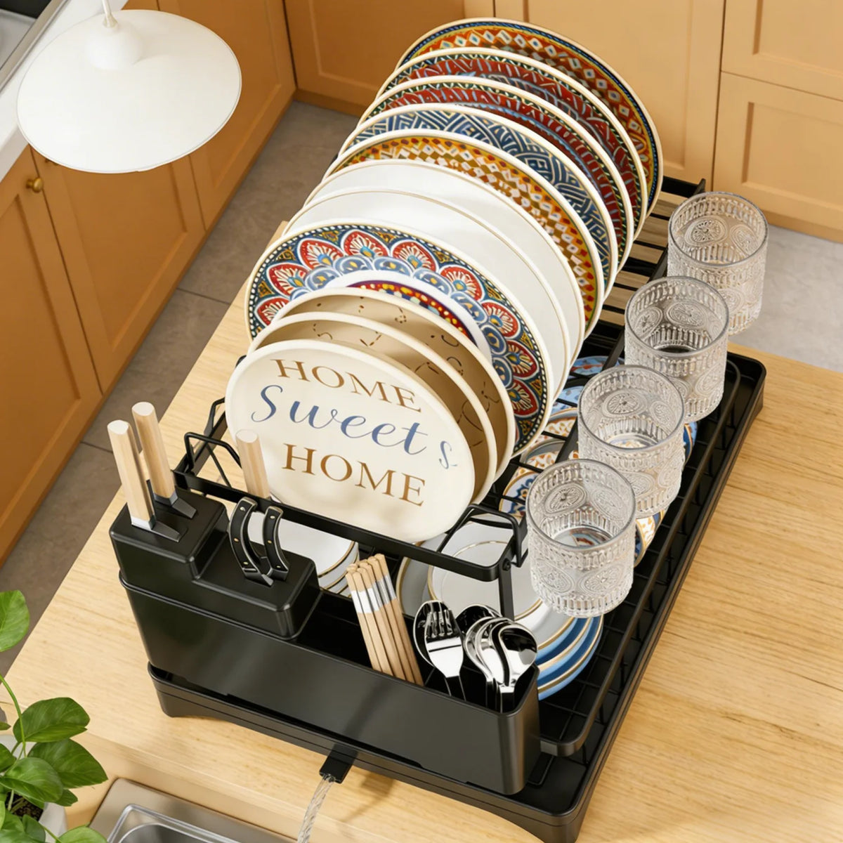 HiMISS Double Layer Steel Dish Drying Rack With Tray