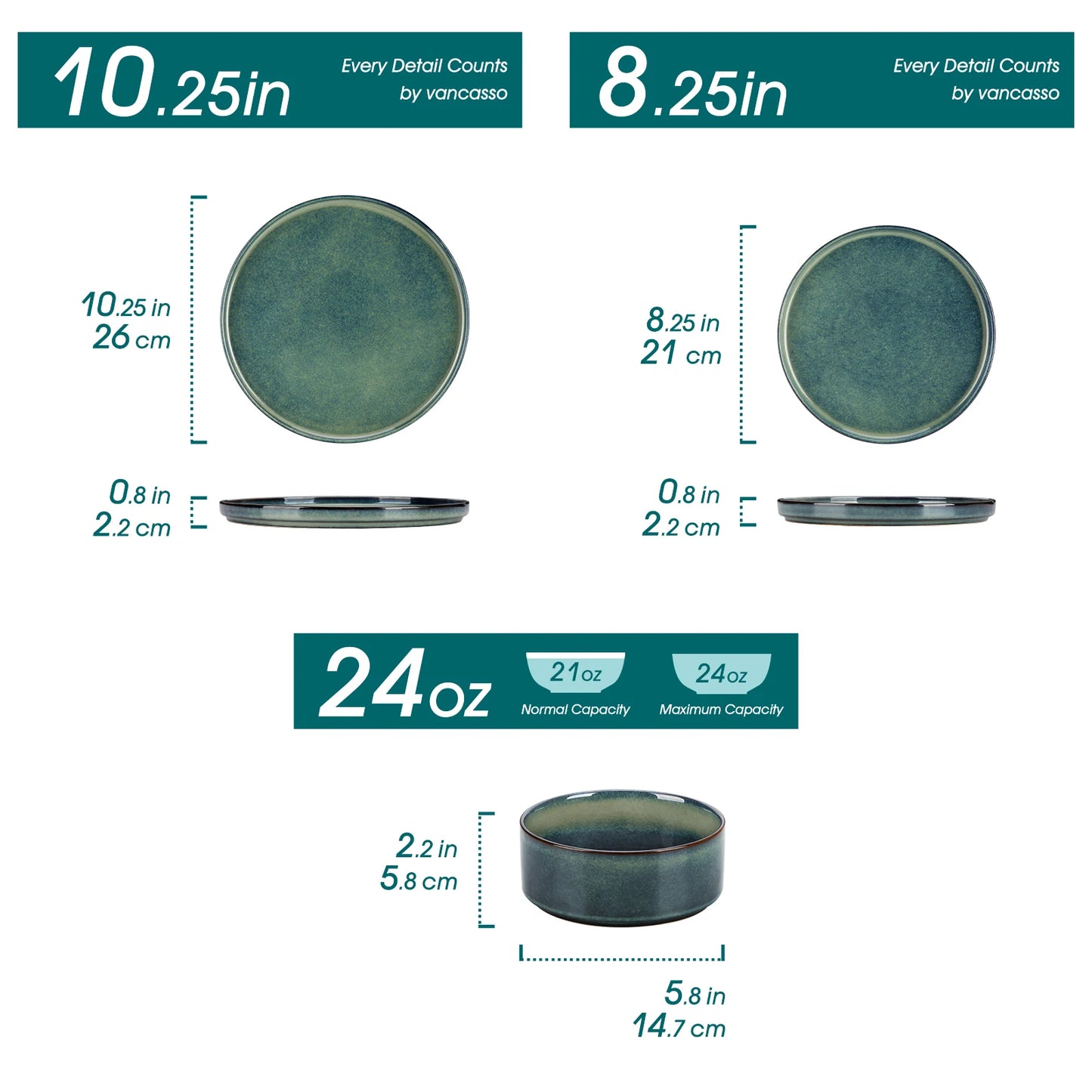 Malcasa Black Green Reactive Glaze Ceramic Dinnerware Set