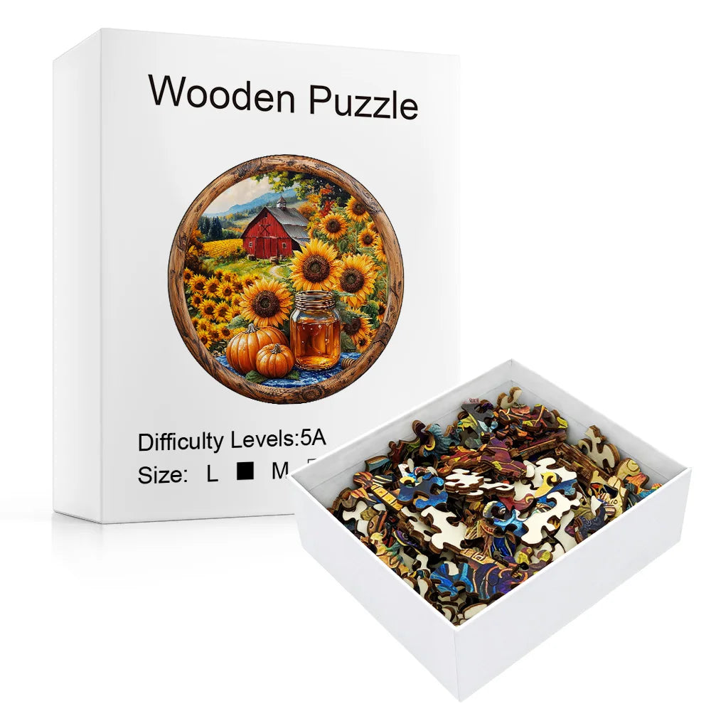 Vintage Farm Sunflower Wooden Jigsaw Puzzle