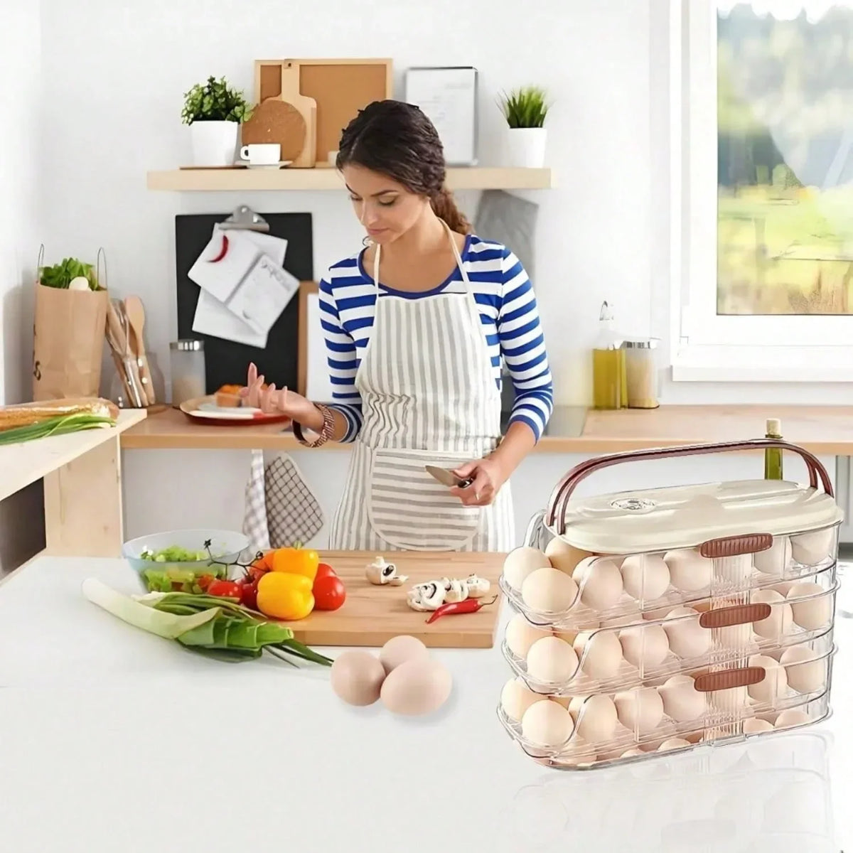 Stackable 3 Tier Rolling Egg Dispenser With Handle