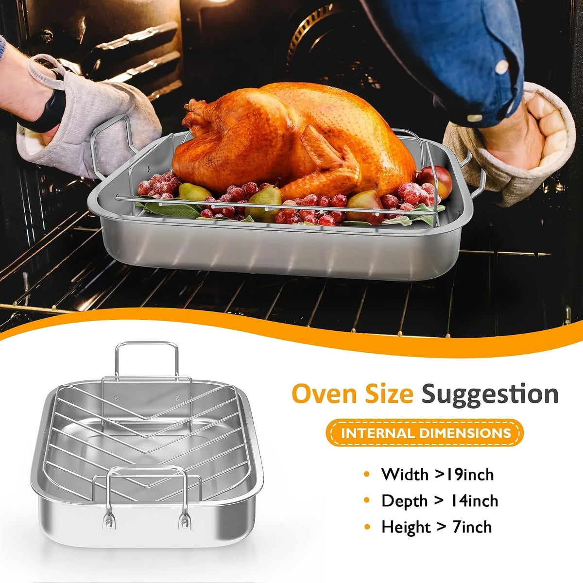 Stainless Steel Roasting Pan With V Shaped Rack