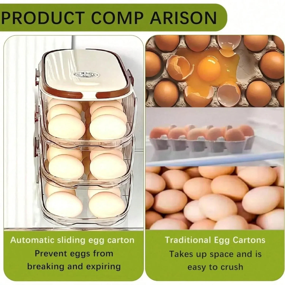 Stackable 3 Tier Rolling Egg Dispenser With Handle