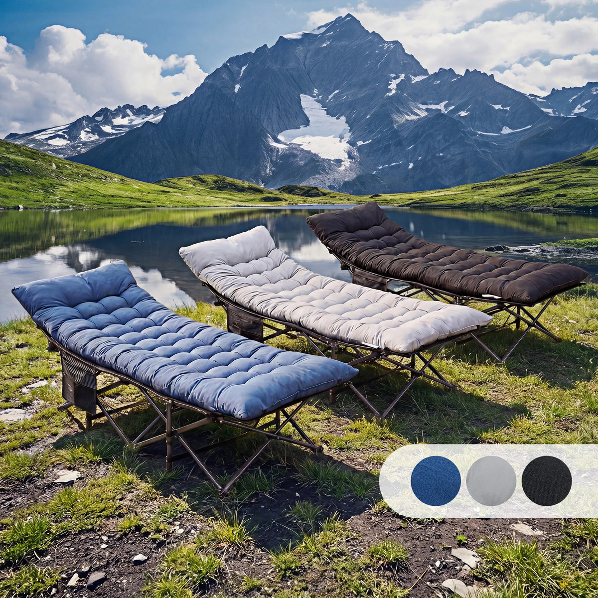 JHK Folding Camping Bed Lounge Chair Portable Outdoor Cot