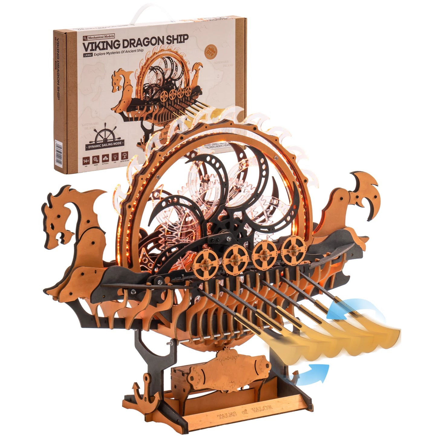 ROKR Viking Dragon Ship Wood 3D Puzzle Kit with LED