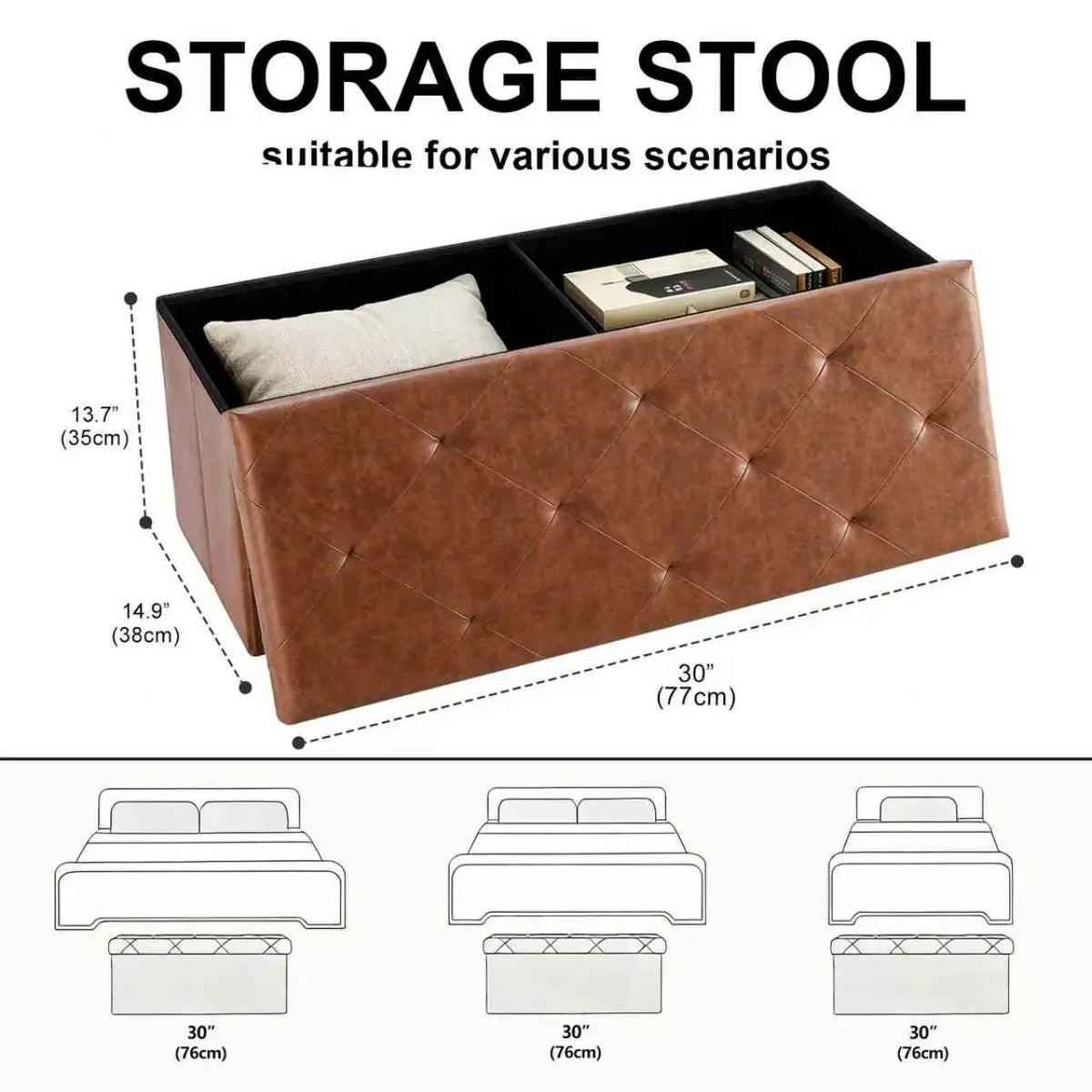 Tufted Faux Leather Folding Storage Bench 400 Pound Capacity