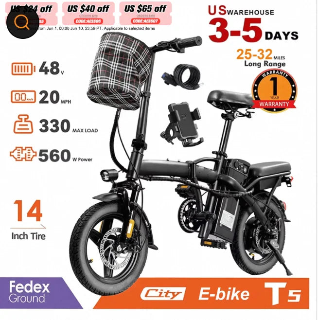 HEZZO T5 Folding Electric Bike 48V 350W