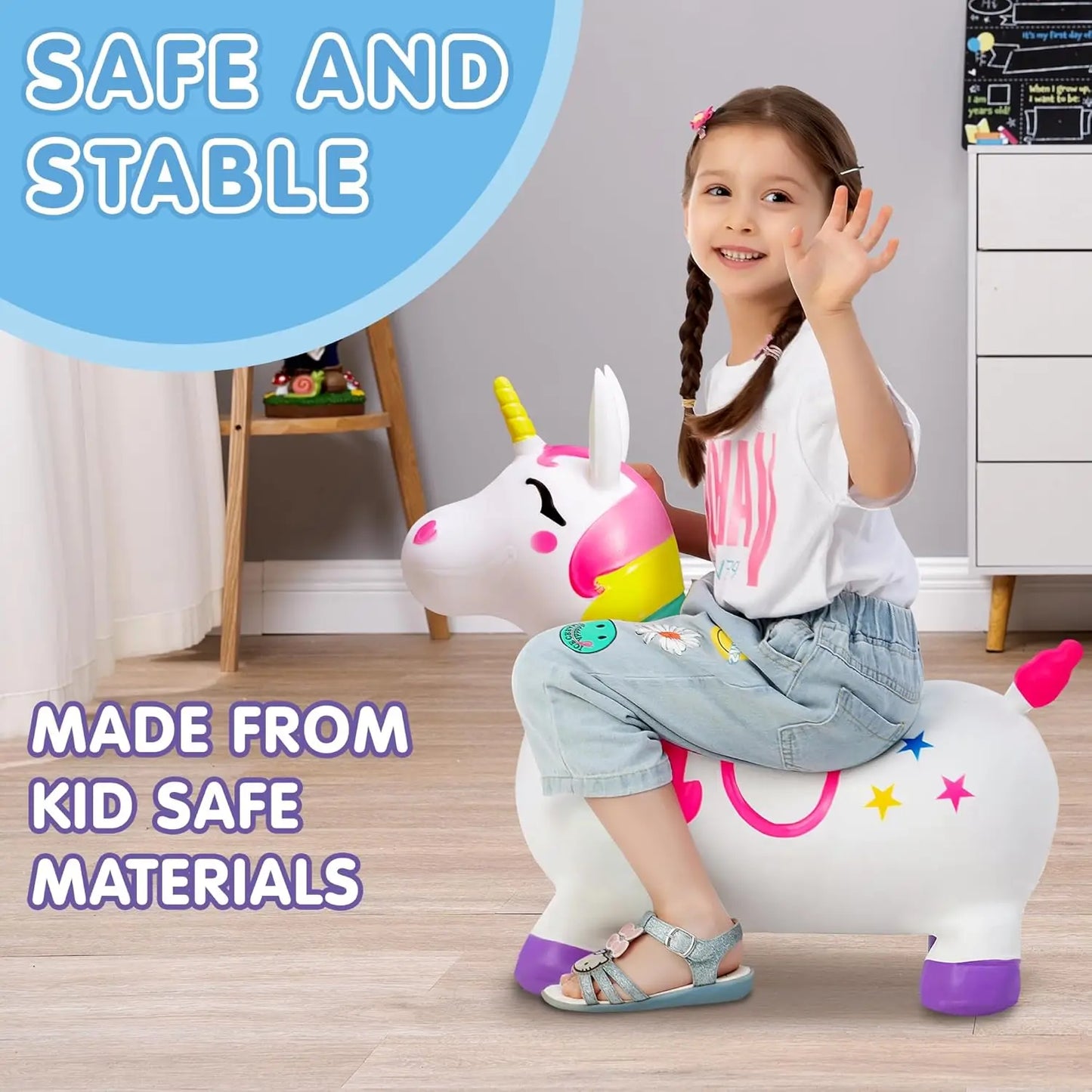 Joyfy Kids Bouncy Unicorn Ride On Toy