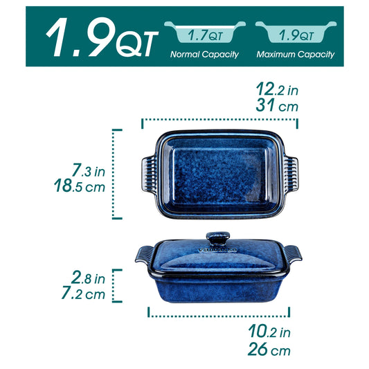 MALACASA Porcelain Casserole Baking Dish With Lid