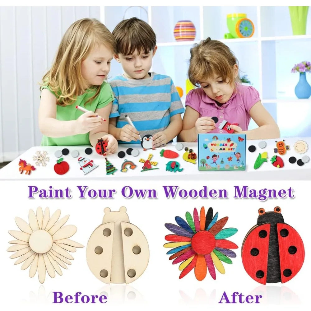 Worgree DIY Wooden Magnets Craft Kit 36 Pieces