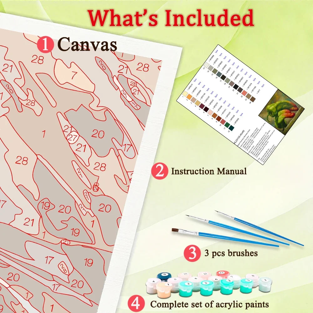 Green Pepper Paint By Numbers DIY Canvas Art Gift Kit