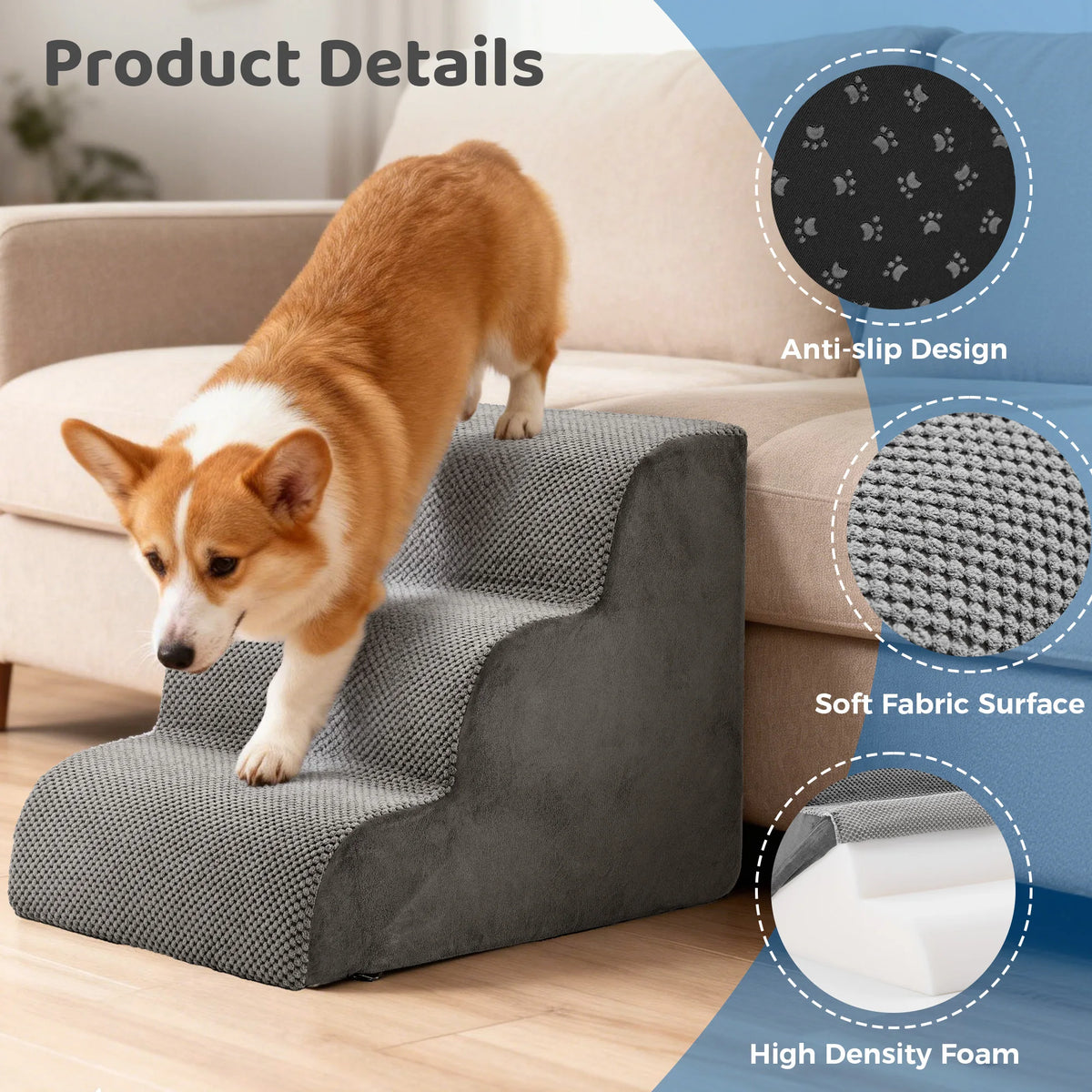 Curved High Density Foam Dog Steps Ramp For Small Dogs