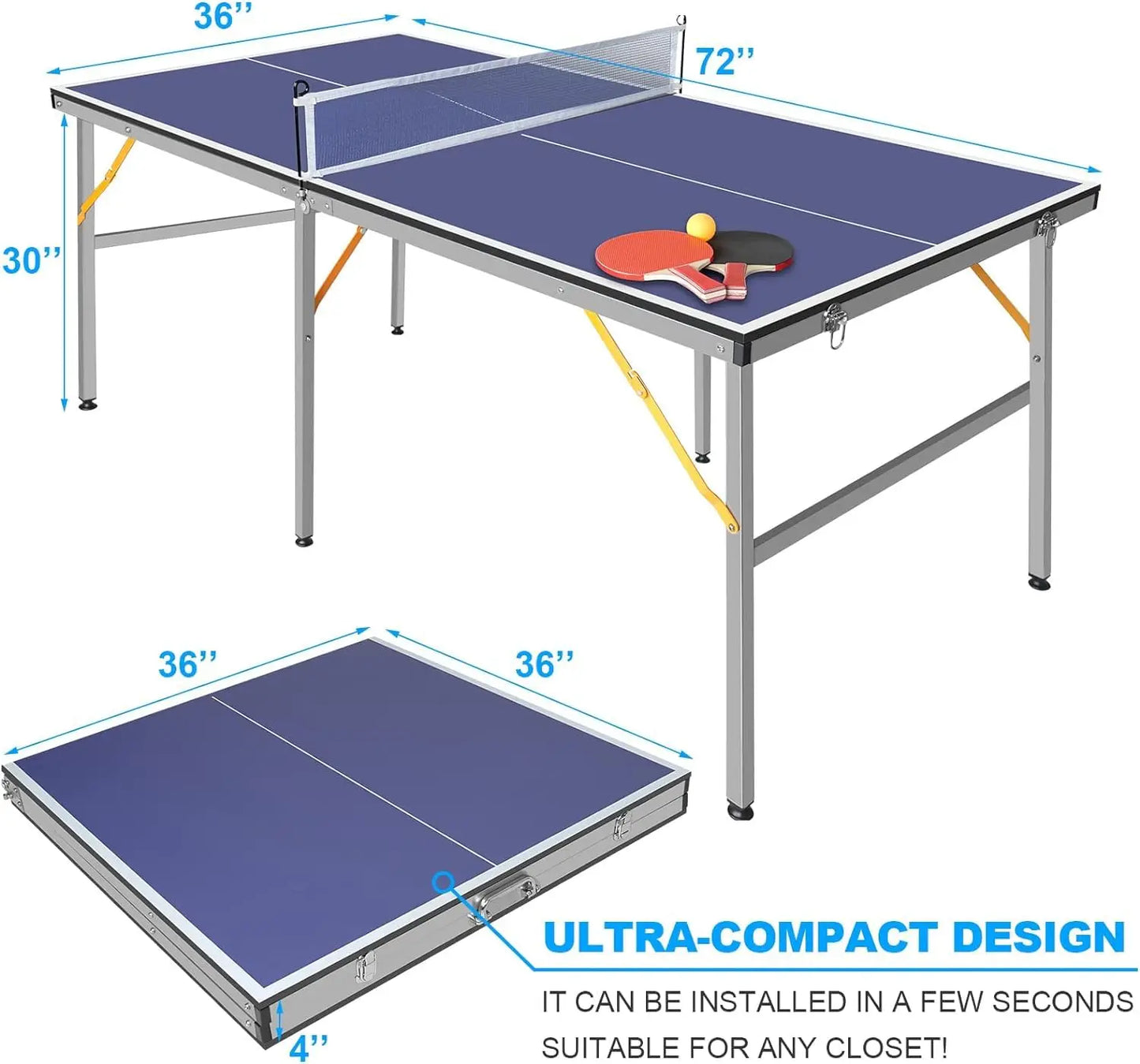 Portable Ping Pong Table Set With Net Paddles And Balls