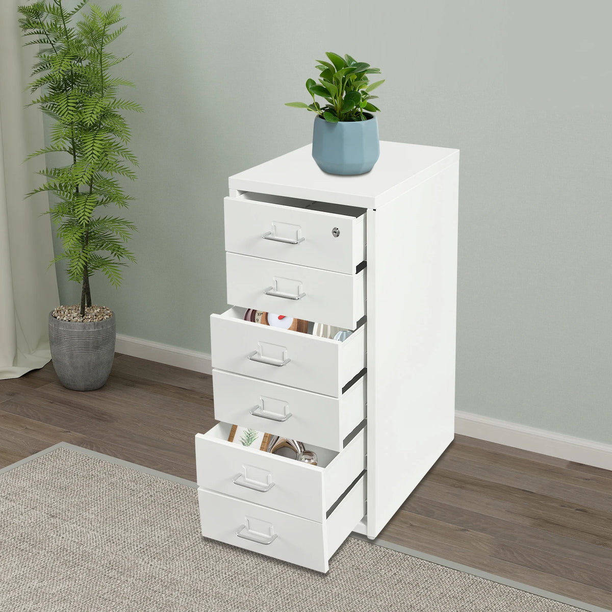 Six Drawer Lockable File Cabinet With Wheels