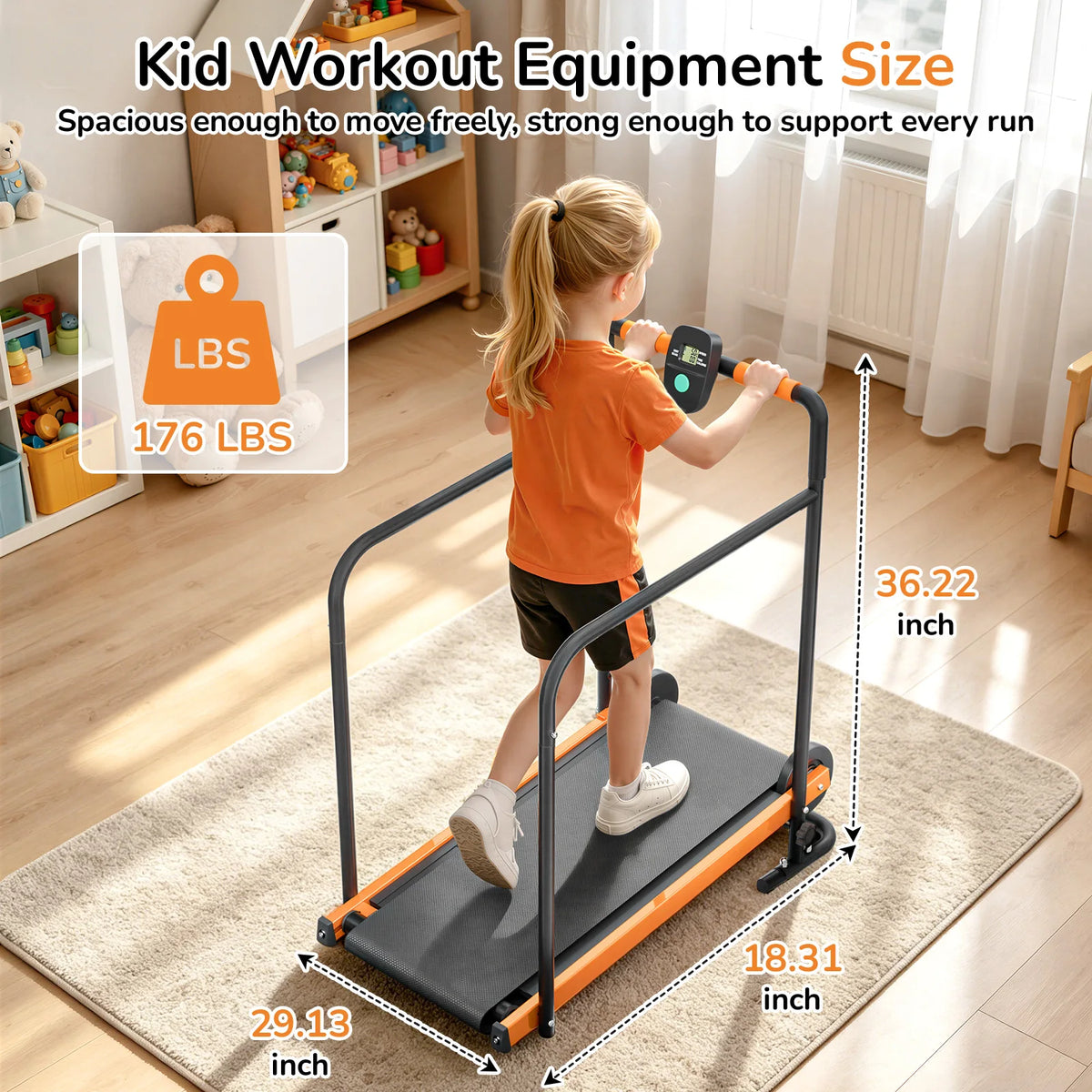 Akluer Kids Non-Electric Walking Pad Treadmill With Rails