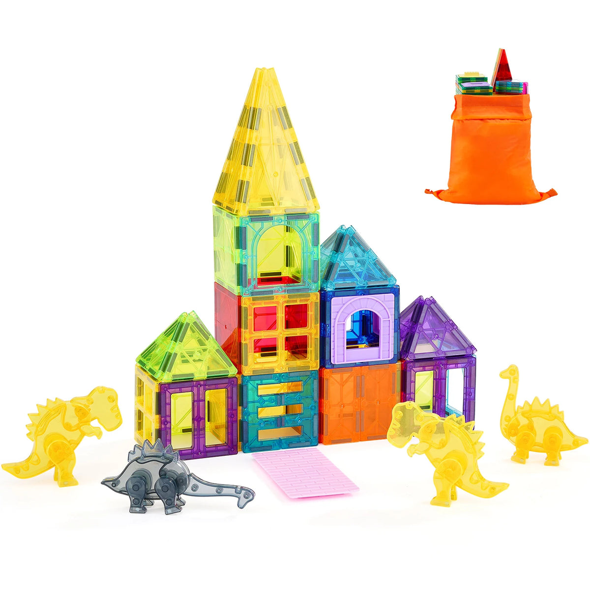 SucceBuy 56pcs Magnetic Tiles With Dinosaurs